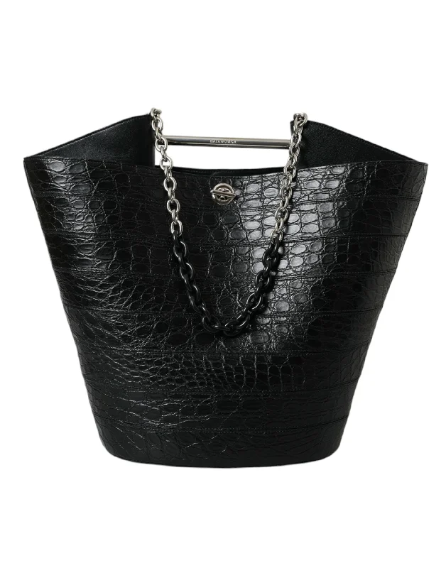 Balenciaga Elegant Black Crocodile Leather Maxi Bucket Women's Bag