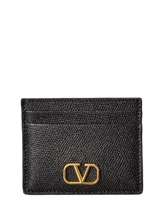 Valentino Vlogo Signature Grainy Leather Card Holder