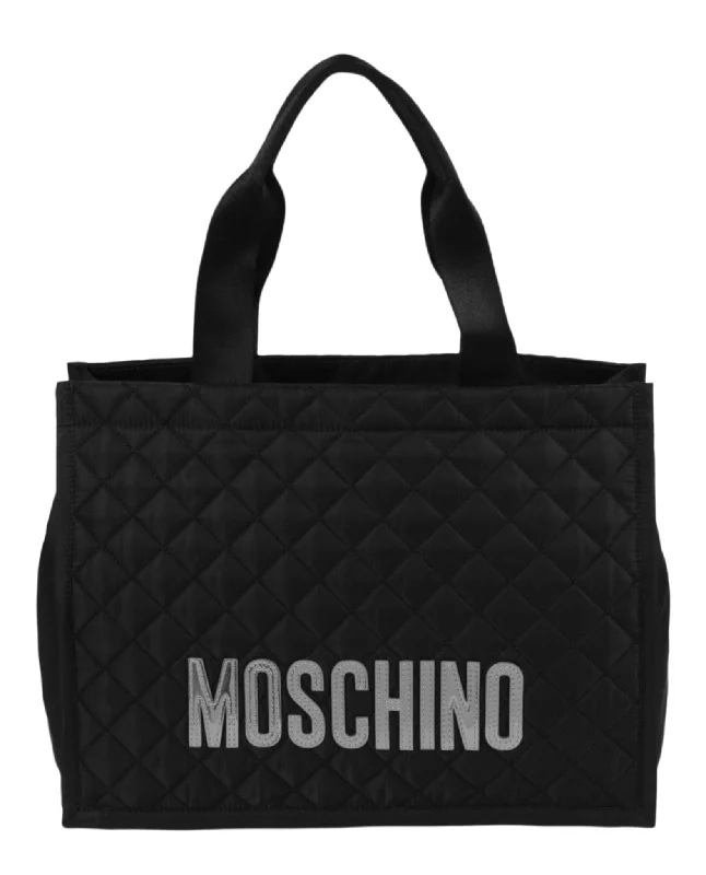 Moschino Womens Quilted Nylon Logo Tote