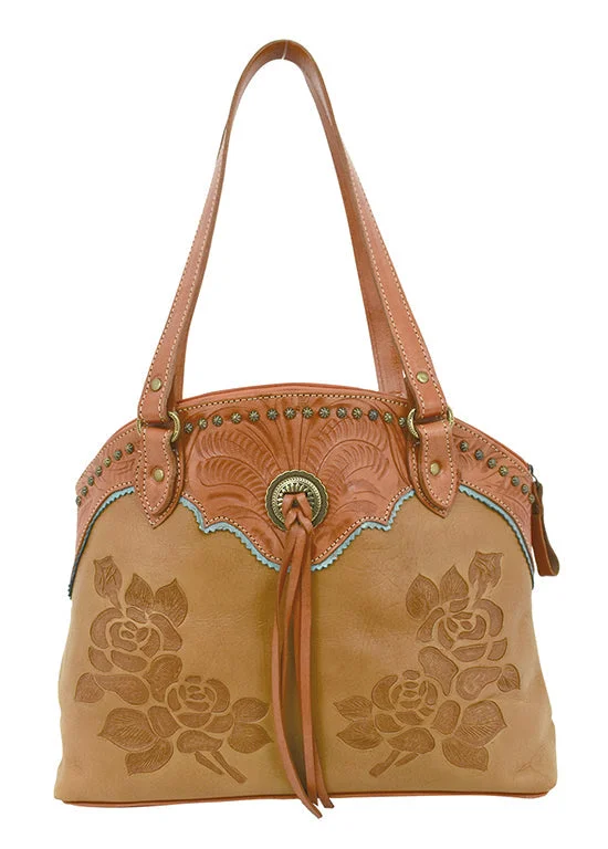 Texas Rose Golden Tan Zip Top Bucket Tote - Large