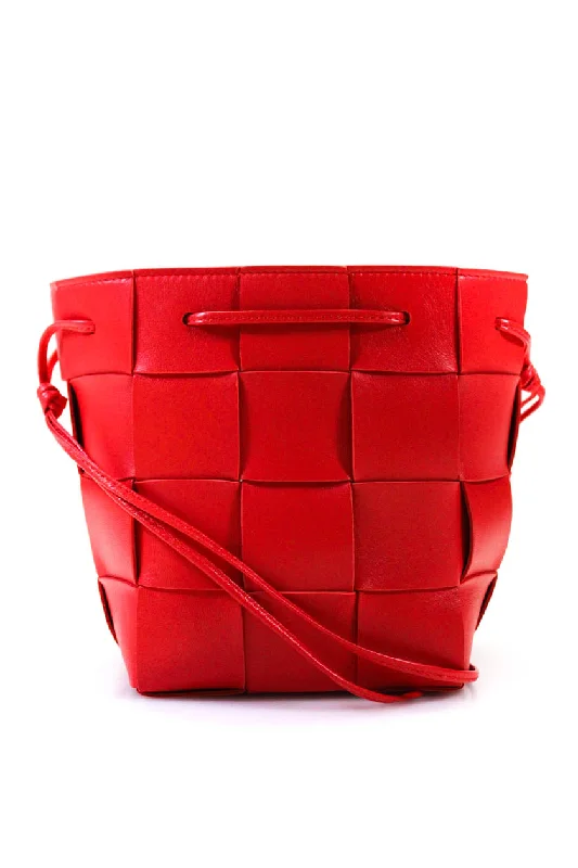 Bottega Veneta Womens Small Cassette Intrecciato Leather Bucket Bag Handbag Red