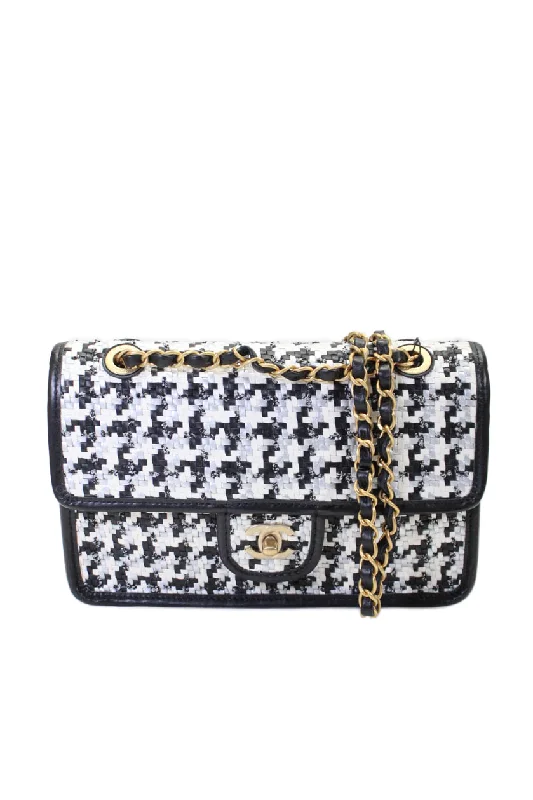 Chanel Womens Black and White Textured Mini Flap with Top Handle Bag Handbag