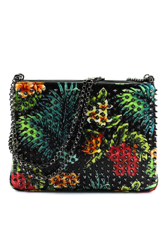 Christian Louboutin Womens Studded Tropical Floral Chain Tote Handbag Multicolor