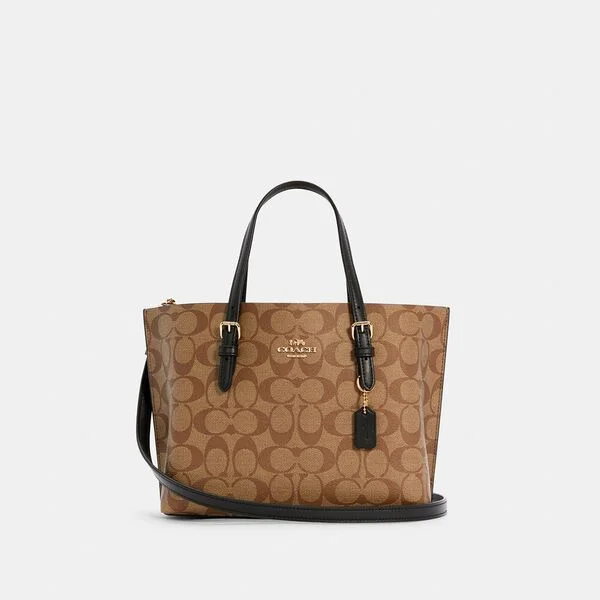 Coach Mollie Tote 25 In Signature Khaki Black