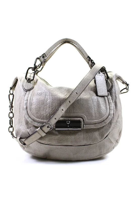 Coach Womens Leather Chain Strap Detachable Crossbody Top Handle Bag Gray