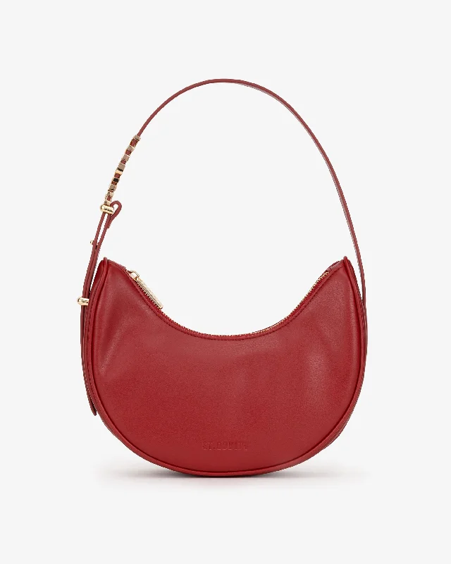 Crescent Shoulder Bag in Cherry Red with Personalised Hardware