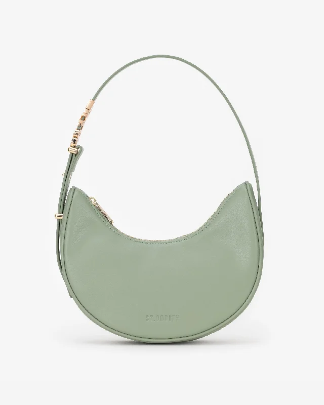 Crescent Shoulder Bag in Sage with Personalised Hardware