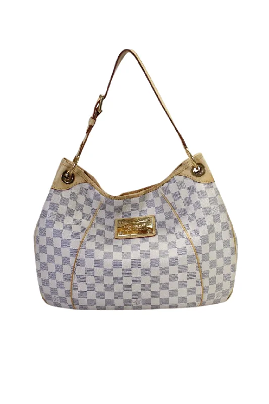 Louis Vuitton Womens Damier Azur Galliera PM Hobo Handbag White Blue