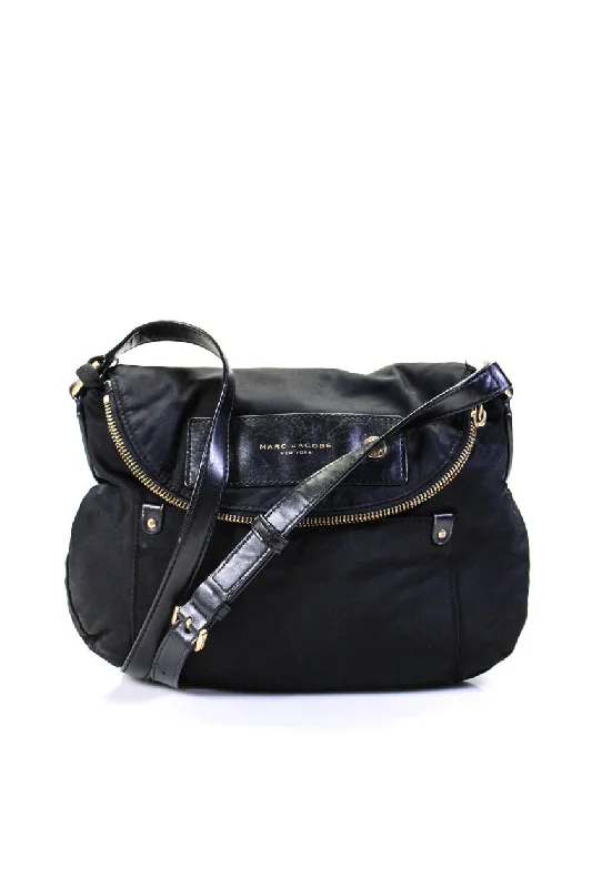 Marc Jacobs Womens Leather Trim Nylon Flap Crossbody Handbag Black