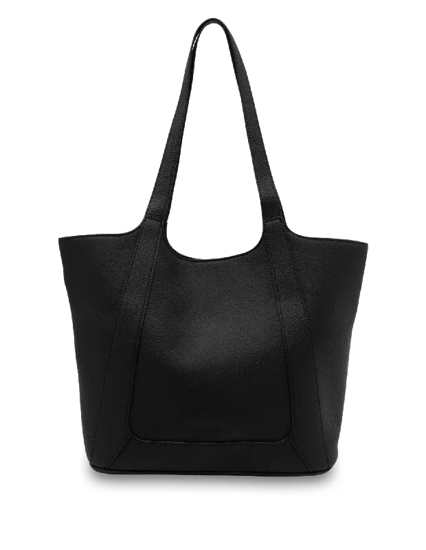 Mocha Gianna Leather Tote Bag- Black