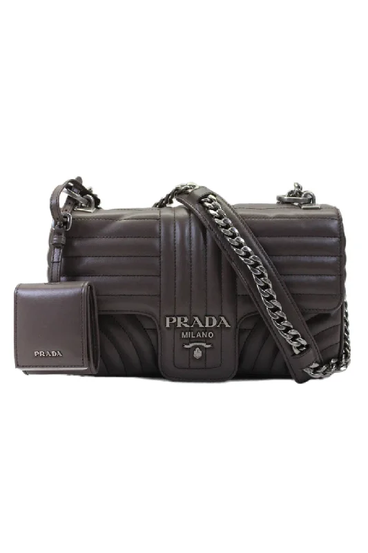 Prada Womens Soft Calf Leather Diagramme Impuncture Chain Shoulder Handbag Brown