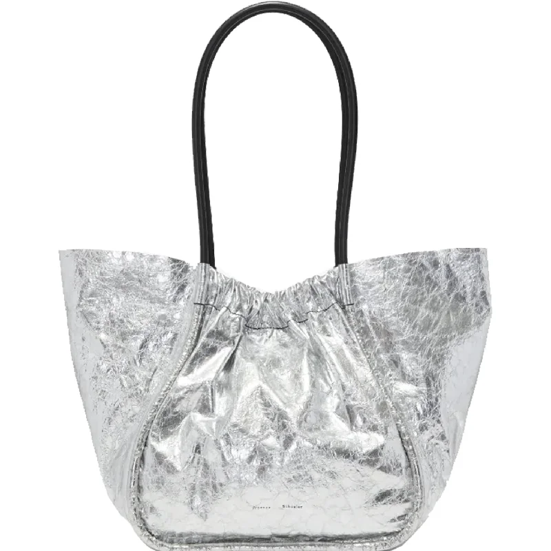 PS Ruched Tote Large Calf, Silver