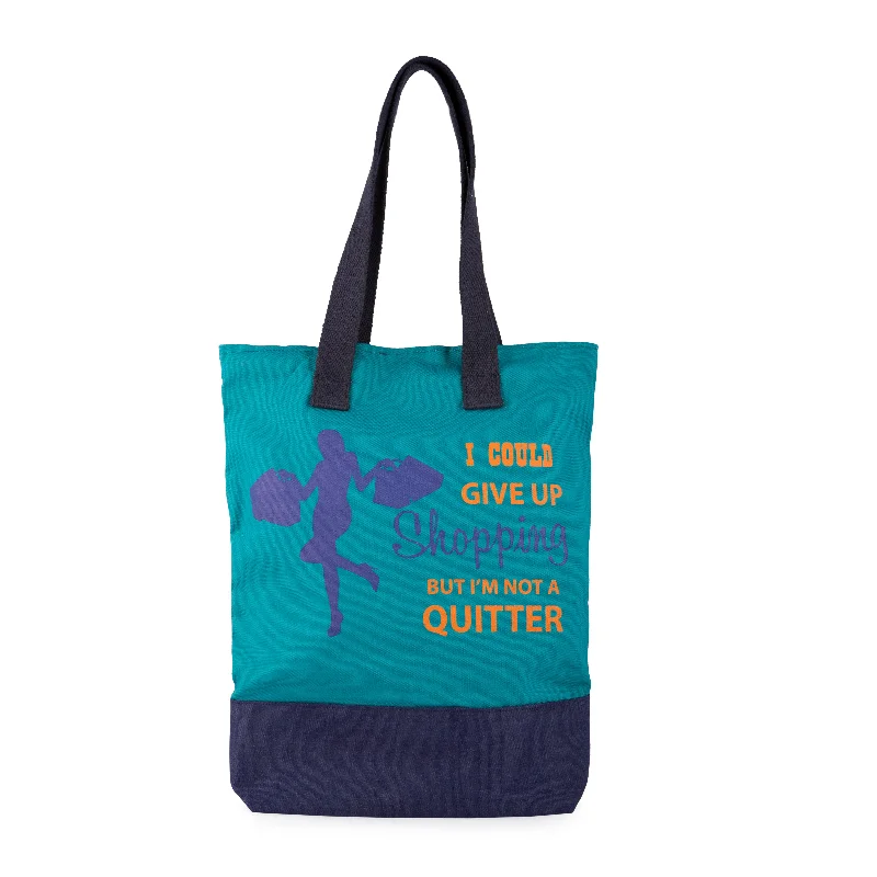 Teal printed cotton bag (Girl Shopping)