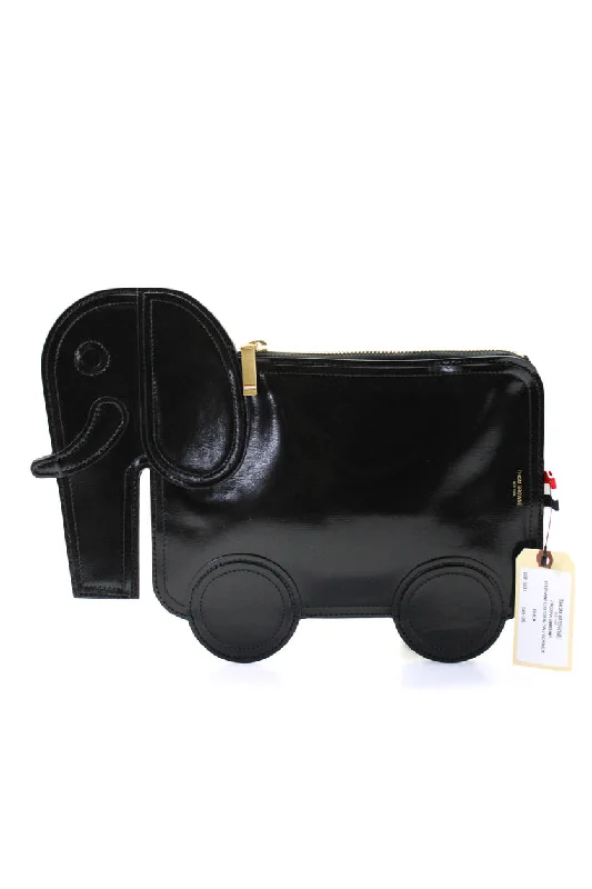 Thom Browne Womens Black Elephant Leather Zip Clutch Bag Handbag Endless Runway