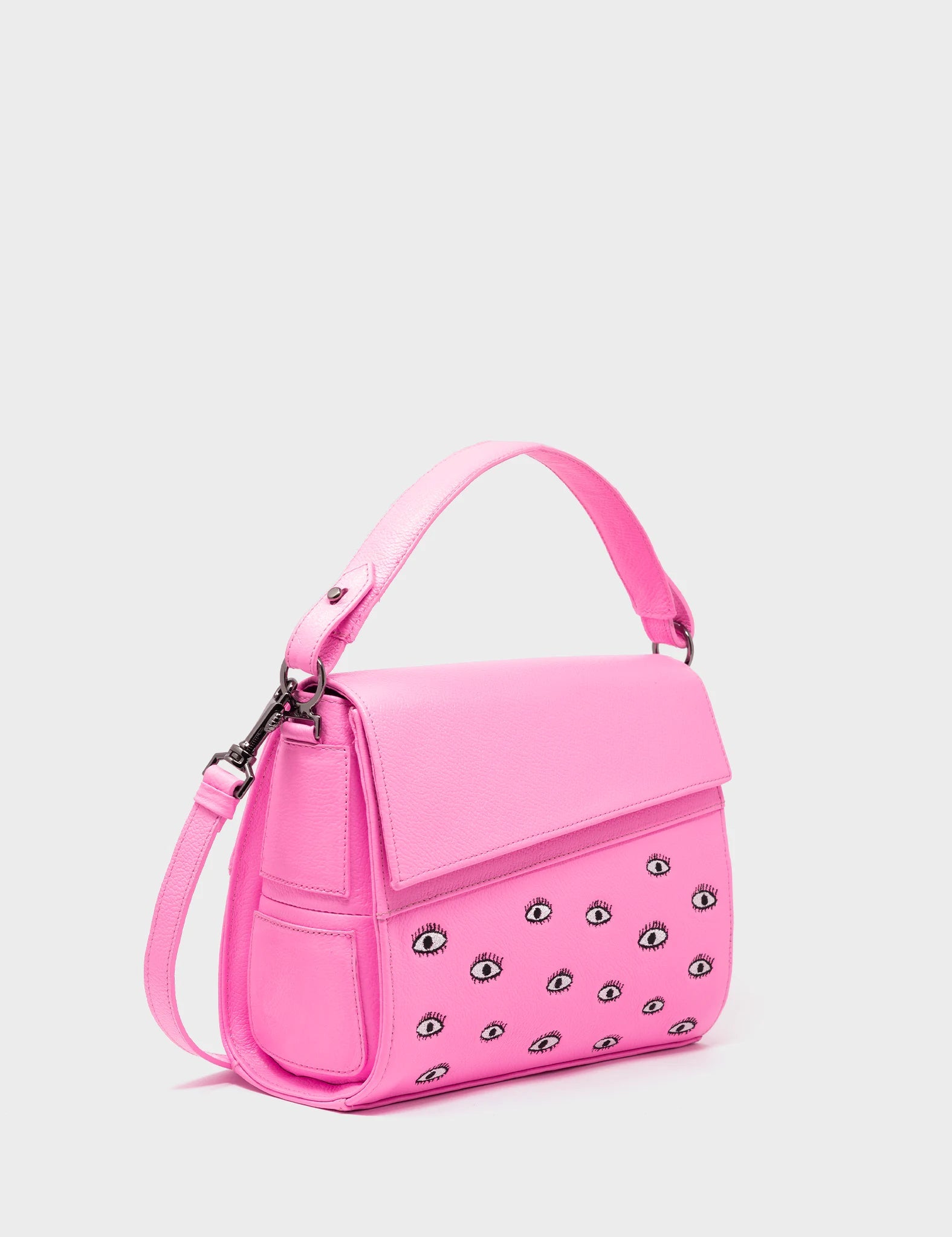 Anastasio Mini Crossbody Handbag Bubblegum Pink Leather - All Over Eyes Embroidery