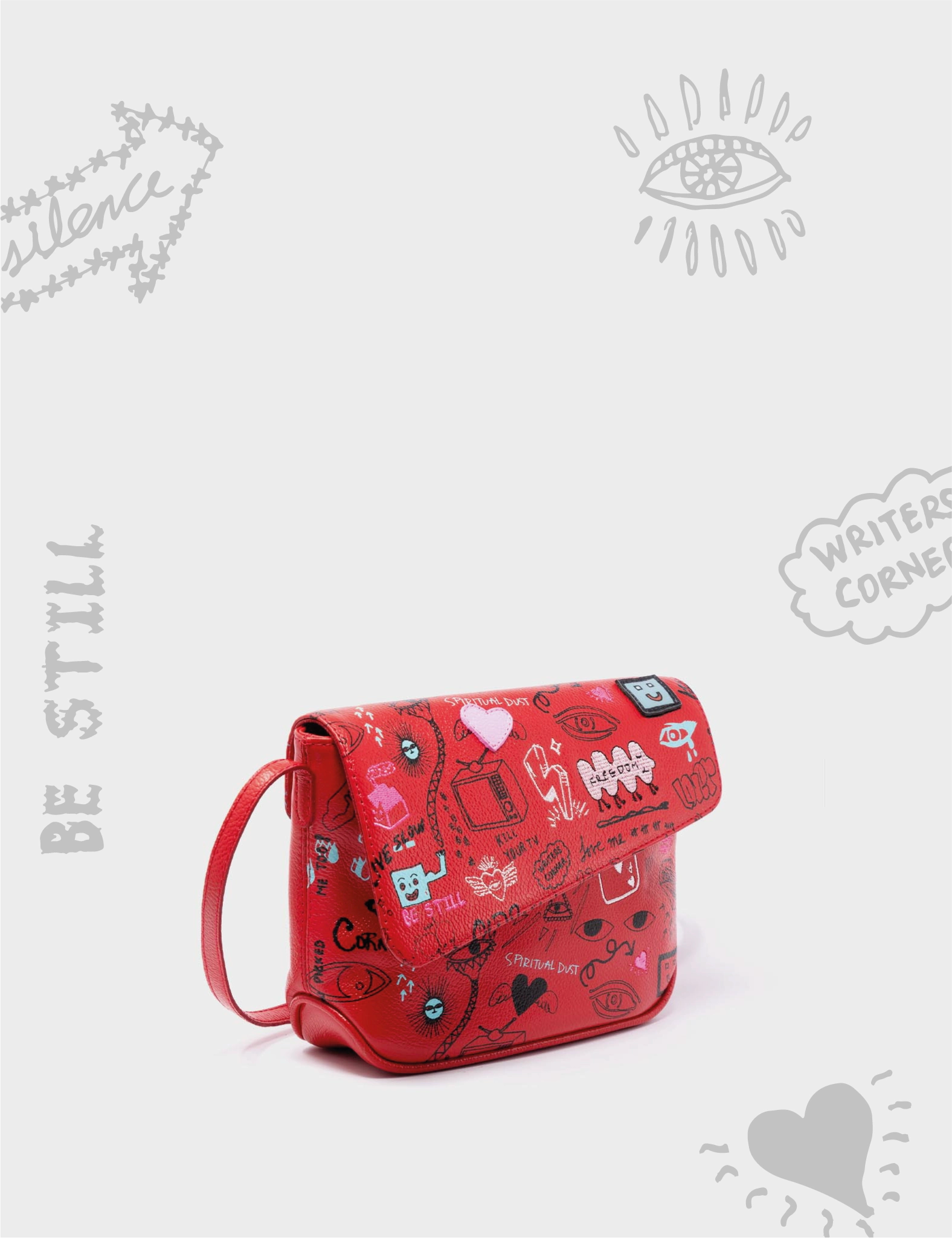 Bruno Mini Crossbody Red Leather Bag - Urban Doodles Design