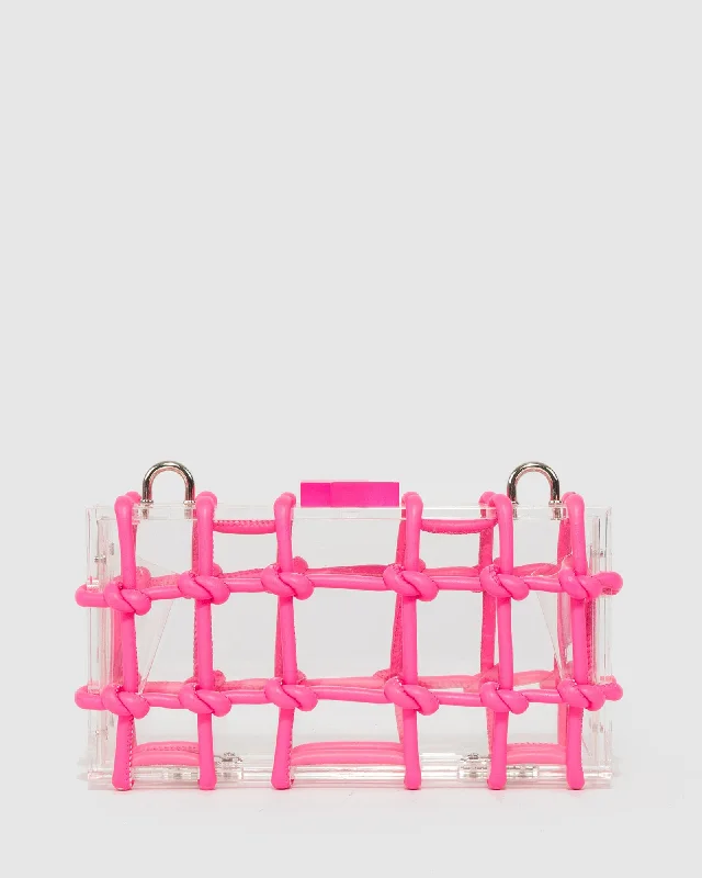 Pink Ava Rope Hardcase Clutch Bag