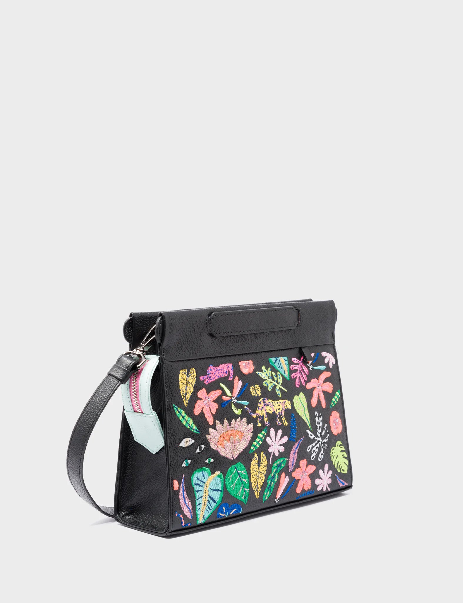 Vali Crossbody Small Black Leather Bag - El Trópico Embroidery Design