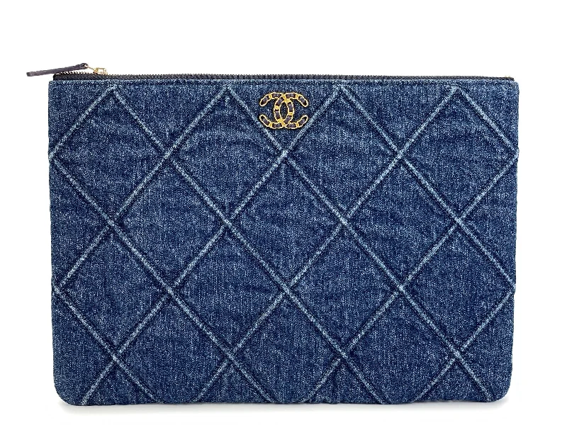 Chanel 19 Blue Denim Large O Case Clutch Bag GHW 6EX