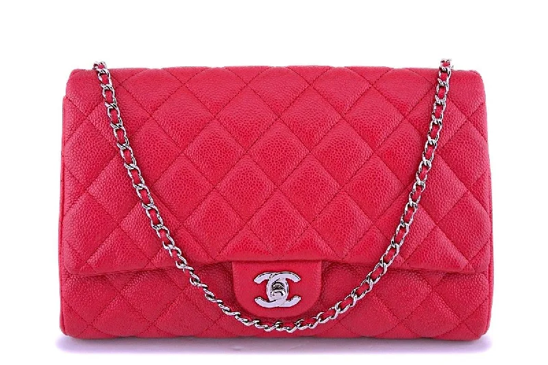 Chanel Blush Red Caviar Timeless Classic Flap Clutch w Chain Bag SHW