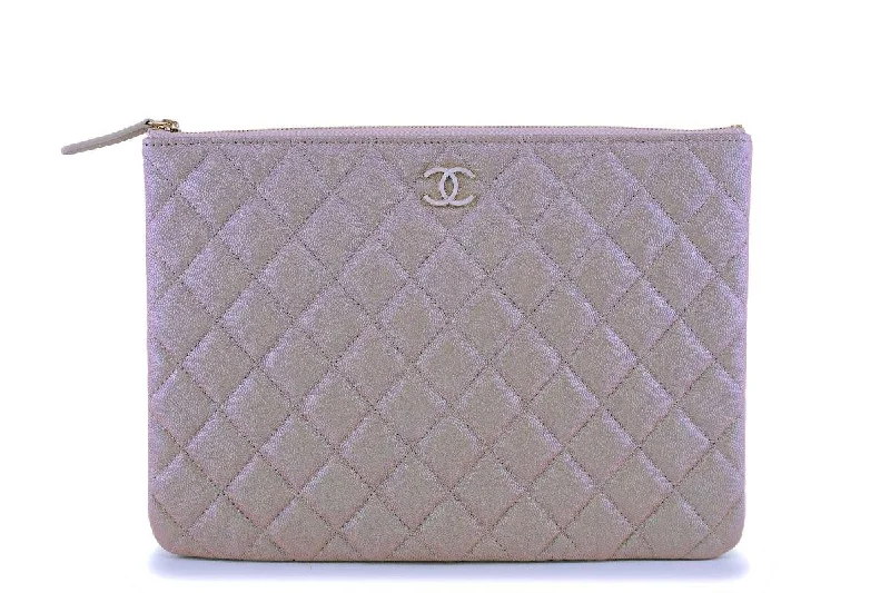 NIB 19S Chanel Iridescent Beige Pearly CC Caviar Medium O Case Clutch Bag