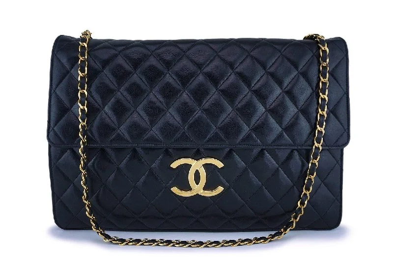 Rare Chanel Vintage Black Classic XXL Classic Flap Clutch with Chain Bag